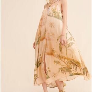 Anthropologie Tropical Peach and Olive Midi Dress